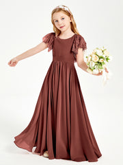 Robes de Demoiselle d'Honneur Junior avec Manches Flottantes en Dentelle Terracotta