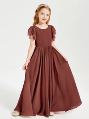 Robes de Demoiselle d'Honneur Junior avec Manches Flottantes en Dentelle Terracotta