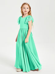 Robes de Demoiselle d'Honneur Junior avec Manches Flottantes en Dentelle Turquoise