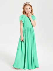Robes de Demoiselle d'Honneur Junior avec Manches Flottantes en Dentelle Turquoise
