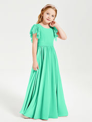Robes de Demoiselle d'Honneur Junior avec Manches Flottantes en Dentelle Turquoise