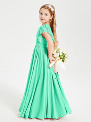 Robes de Demoiselle d'Honneur Junior avec Manches Flottantes en Dentelle Turquoise