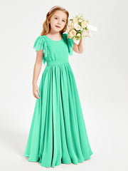 Robes de Demoiselle d'Honneur Junior avec Manches Flottantes en Dentelle Turquoise