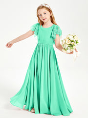 Robes de Demoiselle d'Honneur Junior avec Manches Flottantes en Dentelle Turquoise