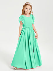 Robes de Demoiselle d'Honneur Junior avec Manches Flottantes en Dentelle Turquoise