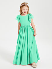 Robes de Demoiselle d'Honneur Junior avec Manches Flottantes en Dentelle Turquoise