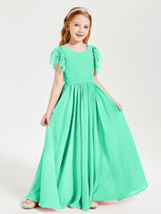 Robes de Demoiselle d'Honneur Junior avec Manches Flottantes en Dentelle Turquoise