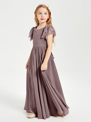 Robes de Demoiselle d'Honneur Junior avec Manches Flottantes en Dentelle Vintage Mauve