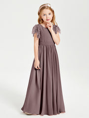 Robes de Demoiselle d'Honneur Junior avec Manches Flottantes en Dentelle Vintage Mauve