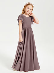 Robes de Demoiselle d'Honneur Junior avec Manches Flottantes en Dentelle Vintage Mauve