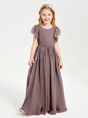 Robes de Demoiselle d'Honneur Junior avec Manches Flottantes en Dentelle Vintage Mauve
