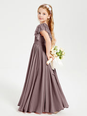 Robes de Demoiselle d'Honneur Junior avec Manches Flottantes en Dentelle Vintage Mauve