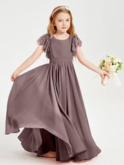 Robes de Demoiselle d'Honneur Junior avec Manches Flottantes en Dentelle Vintage Mauve