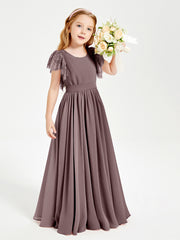 Robes de Demoiselle d'Honneur Junior avec Manches Flottantes en Dentelle Vintage Mauve