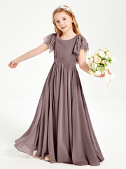 Robes de Demoiselle d'Honneur Junior avec Manches Flottantes en Dentelle Vintage Mauve