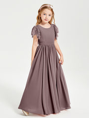 Robes de Demoiselle d'Honneur Junior avec Manches Flottantes en Dentelle Vintage Mauve