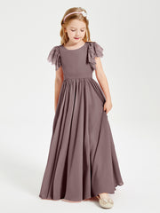 Robes de Demoiselle d'Honneur Junior avec Manches Flottantes en Dentelle Vintage Mauve