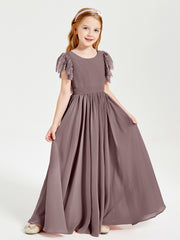 Robes de Demoiselle d'Honneur Junior avec Manches Flottantes en Dentelle Vintage Mauve