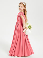 Robes de Demoiselle d'Honneur Junior avec Manches Flottantes en Dentelle Pastèque