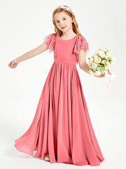 Robes de Demoiselle d'Honneur Junior avec Manches Flottantes en Dentelle Pastèque