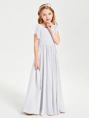 Robes de Demoiselle d'Honneur Junior avec Manches Flottantes en Dentelle Blanc