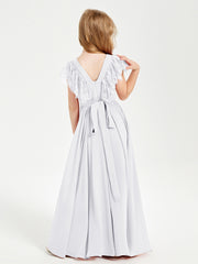 Robes de Demoiselle d'Honneur Junior avec Manches Flottantes en Dentelle Blanc