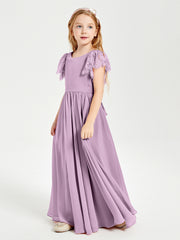 Robes de Demoiselle d'Honneur Junior avec Manches Flottantes en Dentelle Glycine