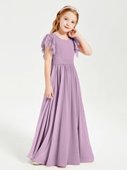 Robes de Demoiselle d'Honneur Junior avec Manches Flottantes en Dentelle Glycine