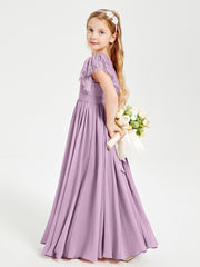 Robes de Demoiselle d'Honneur Junior avec Manches Flottantes en Dentelle Glycine