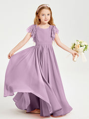 Robes de Demoiselle d'Honneur Junior avec Manches Flottantes en Dentelle Glycine