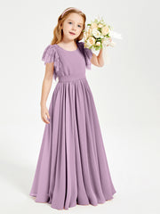 Robes de Demoiselle d'Honneur Junior avec Manches Flottantes en Dentelle Glycine