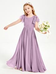 Robes de Demoiselle d'Honneur Junior avec Manches Flottantes en Dentelle Glycine