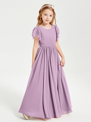 Robes de Demoiselle d'Honneur Junior avec Manches Flottantes en Dentelle Glycine