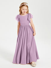 Robes de Demoiselle d'Honneur Junior avec Manches Flottantes en Dentelle Glycine