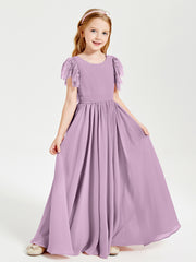 Robes de Demoiselle d'Honneur Junior avec Manches Flottantes en Dentelle Glycine