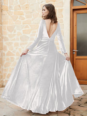 Robe en Velours à Manches Longues et Col en V Plongeant Ivoire Grande Taille