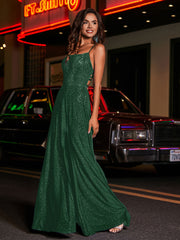 Robe de A-ligne à Col Carré en Jersey Longueur au Sol Vert Foncé Grande Taille
