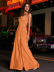 Robe de A-ligne à Col Carré en Jersey Longueur au Sol Orange Grande Taille
