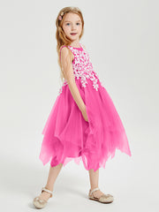 Robes de Demoiselle d'Honneur Junior en Tulle à Longueur de Mollet Azalée