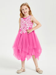 Robes de Demoiselle d'Honneur Junior en Tulle à Longueur de Mollet Azalée