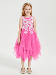 Robes de Demoiselle d'Honneur Junior en Tulle à Longueur de Mollet Azalée