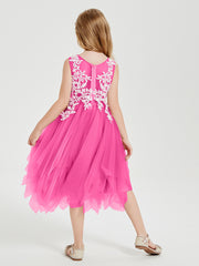 Robes de Demoiselle d'Honneur Junior en Tulle à Longueur de Mollet Azalée