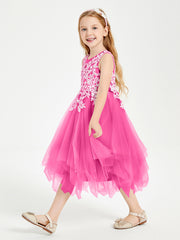 Robes de Demoiselle d'Honneur Junior en Tulle à Longueur de Mollet Azalée