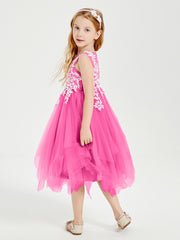 Robes de Demoiselle d'Honneur Junior en Tulle à Longueur de Mollet Azalée