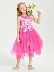 Robes de Demoiselle d'Honneur Junior en Tulle à Longueur de Mollet Azalée