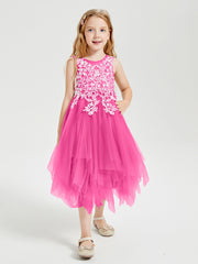 Robes de Demoiselle d'Honneur Junior en Tulle à Longueur de Mollet Azalée