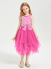 Robes de Demoiselle d'Honneur Junior en Tulle à Longueur de Mollet Azalée