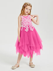 Robes de Demoiselle d'Honneur Junior en Tulle à Longueur de Mollet Azalée