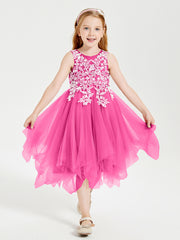 Robes de Demoiselle d'Honneur Junior en Tulle à Longueur de Mollet Azalée