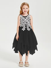 Robes de Demoiselle d'Honneur Junior en Tulle à Longueur de Mollet Noir